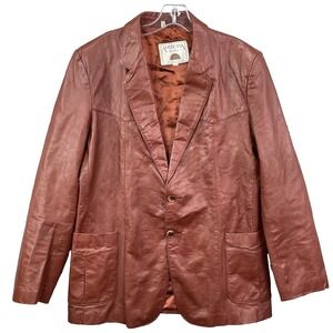 Vintage American Leather Jacket Blazer Men's 44 Red Brown Western 70's Corpcore